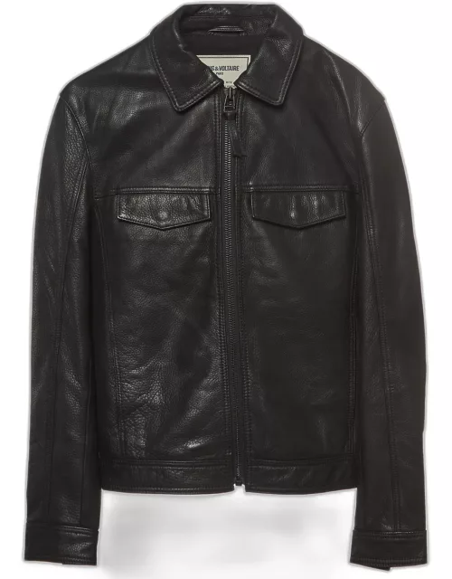 Zadig & Voltaire Black Leather Zip Front Jacket