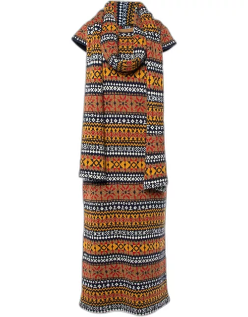 Chanel Brown Cashmere & Alpaca Knit Midi Dress & Scarf Set