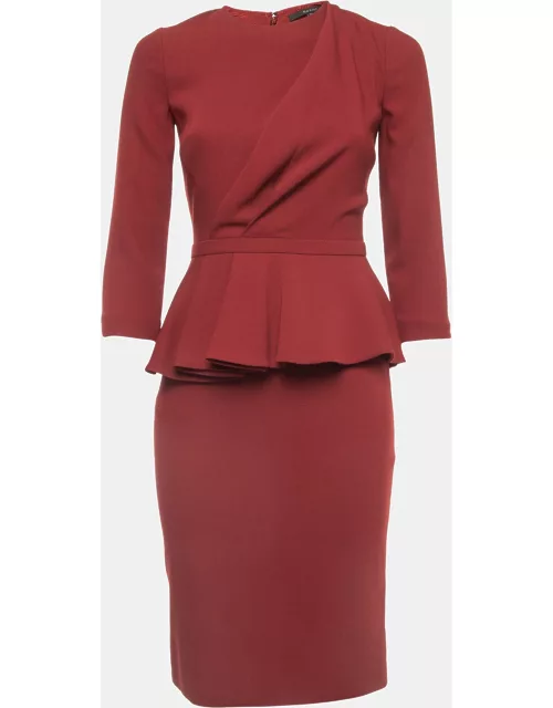 Gucci Red Wool Pleated Peplum Midi Dress