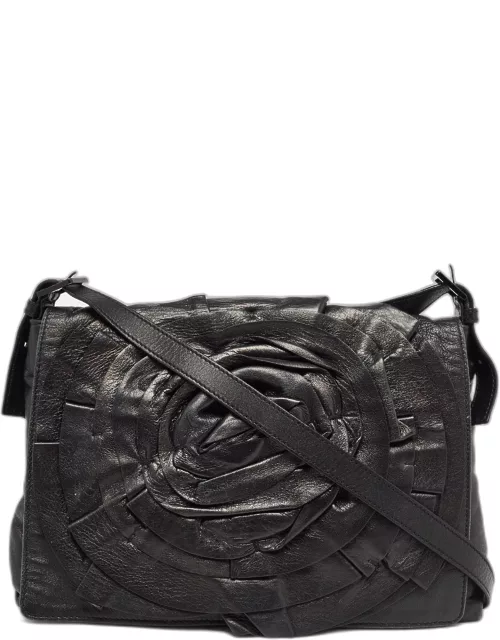 Valentino Black Leather Petale Rose Crossbody Bag