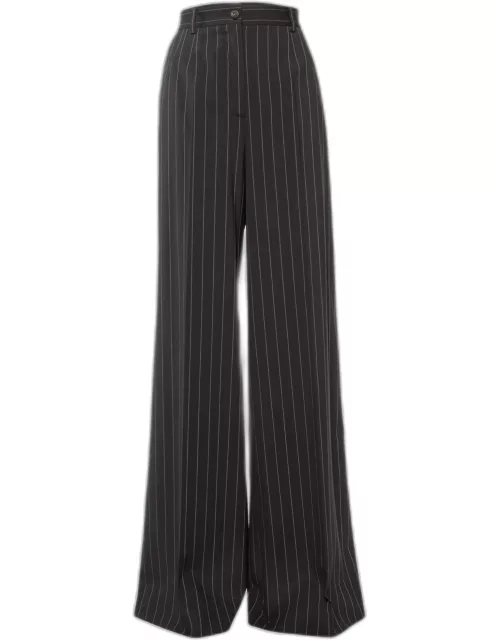 Dolce & Gabbana Brown Pinstriped Wool Wide Leg Trousers