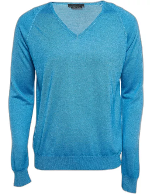 Prada Blue Knit V-Neck Sweater
