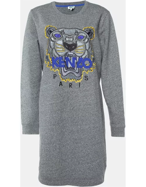 Kenzo Grey Tiger Embroidered Cotton Sweater Dress
