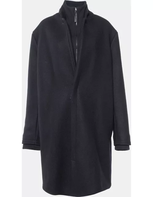 Dior Homme Black Wool Ribbed Insert Zip Front Coat