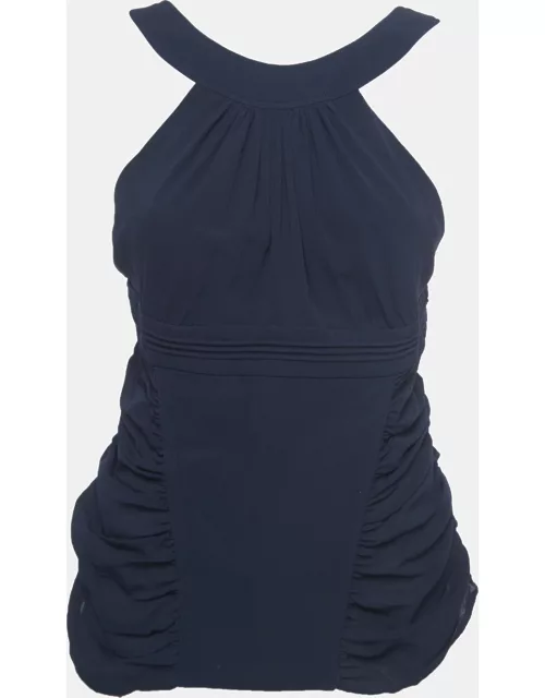 Versace Navy Blue Silk Ruched Strappy Top