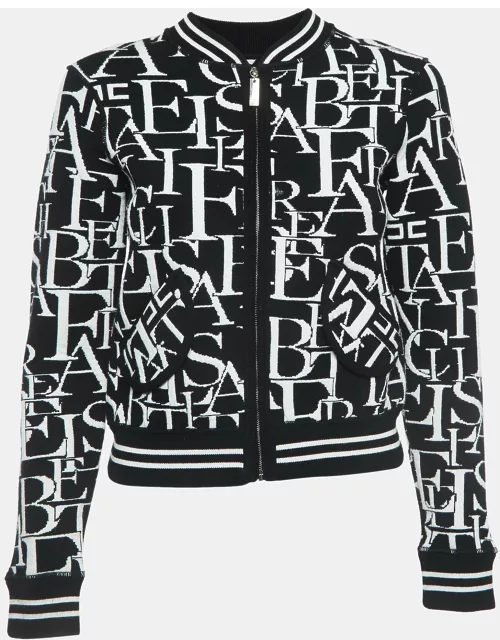 Elisabetta Franchi Black/White Patterned Knit Bomber Jacket
