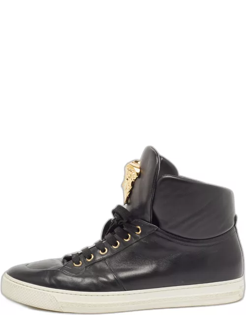 versace Black Leather Medusa High Top Sneaker