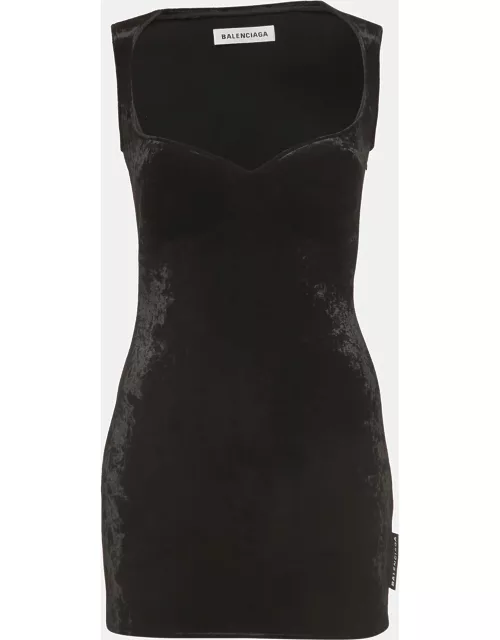 Balenciaga Black Velvet Sleeveless Mini Dress