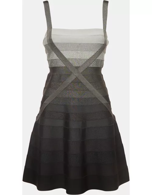 Herve Leger Grey Knit Strappy Flared Mini Dress