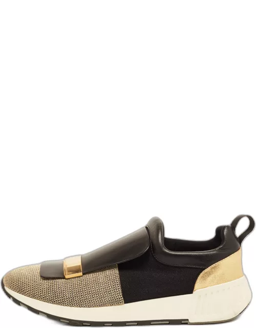 Sergio Rossi Gold/Black Leather and Fabric SR1 Slip On Sneaker