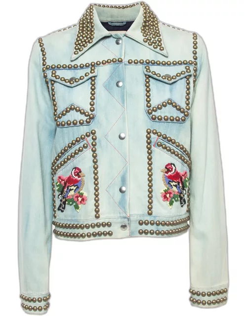 Gucci Blue Bird Applique Denim Studded Jacket