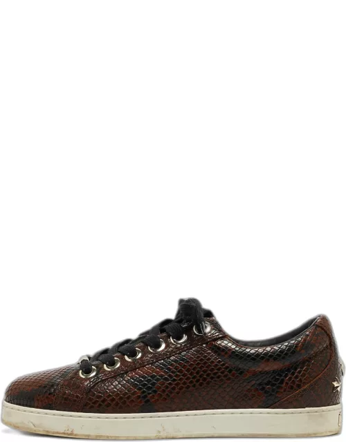 Jimmy Choo Brown Python Embossed Leather Lace Up Sneaker
