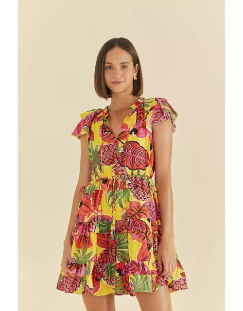 Yellow Fruit Dream Ruffle Mini Dress, FRUIT DREAM /