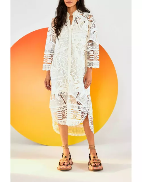 Off White Guipure Lace Shirtdress, OFF-WHITE /