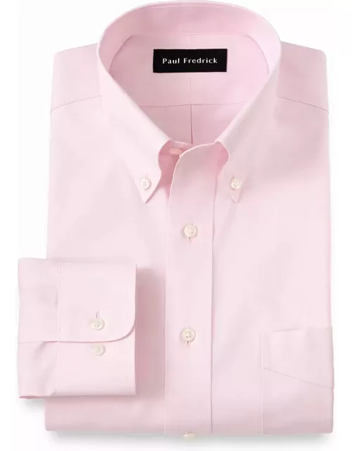 Non-iron Cotton Pinpoint Solid Button Down Collar Dress Shirt