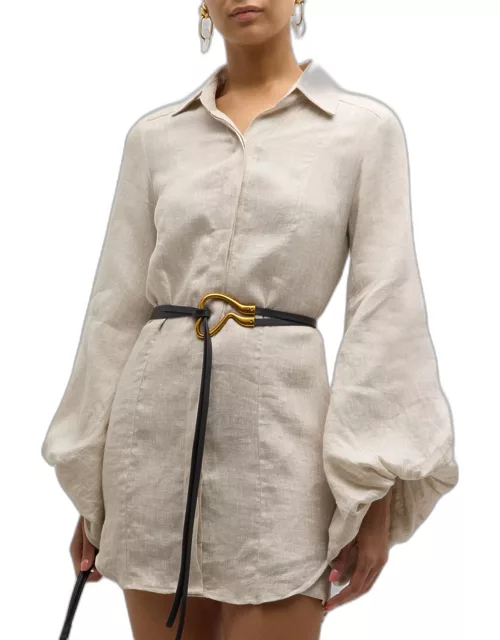 Antonia Mini Linen Shirtdress with Voluminous Sleeve