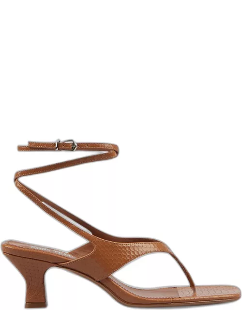 Portofino Embossed Ankle-Strap Thong Sandal