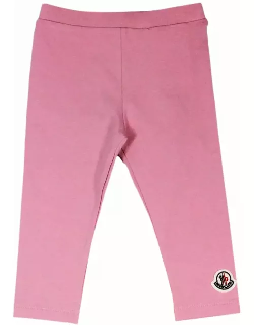 Moncler Leggings In Stretch Jersey Cotton With Elastic Waistband And Logo On The Leg