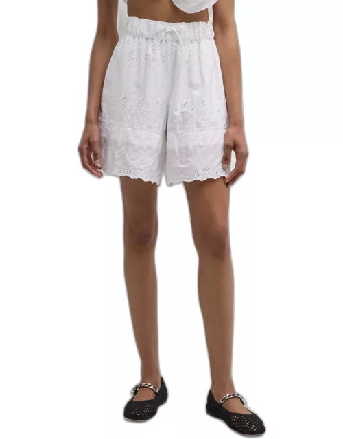 Easy Drawstring Embroidered Shorts with Scallop Tri