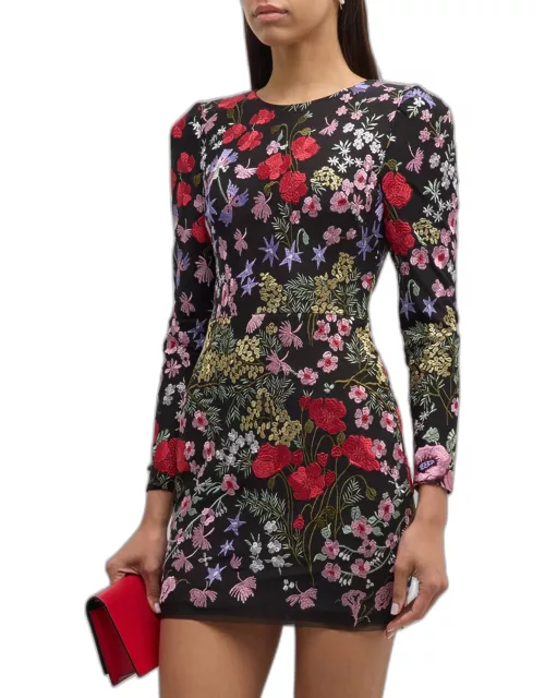 Lacie Floral-Embroidered Bodycon Mini Dres