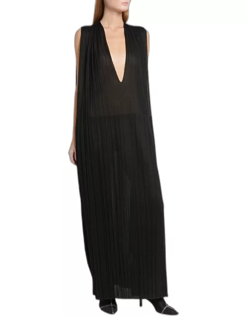 Pleated Sheer Maxi Dres