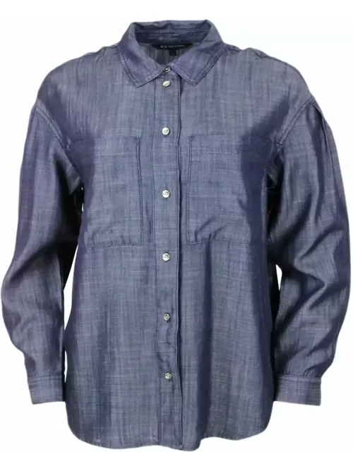 Armani Collezioni Lightweight Long-sleeved Denim Shirt With Chest Pockets And Button Closure