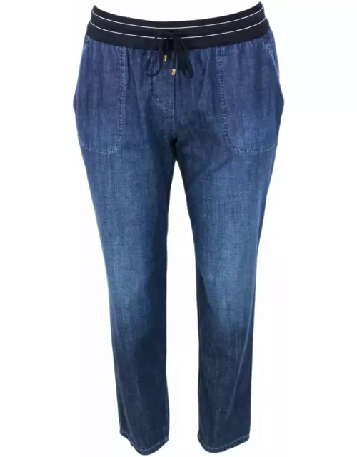 Lorena Antoniazzi Jogging Trousers With Drawstring Waist In Light Chambray Denim With Elastic Band Embellished With Rows Of Lurex