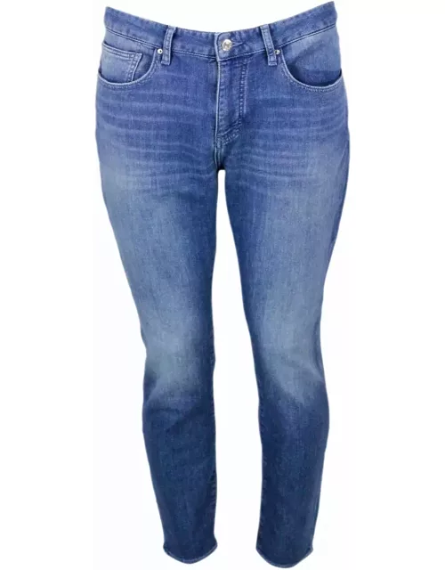 Armani Collezioni Skinny Jeans In Soft Stretch Denim With Matching Stitching And Leather Tab. Zip And Button Closure