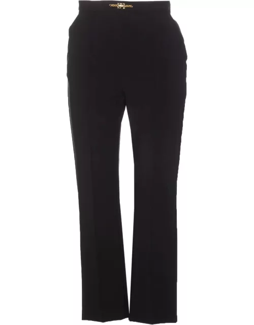 Elisabetta Franchi Straight Trousers In Bi-elastic Technical Fabric With Clamping