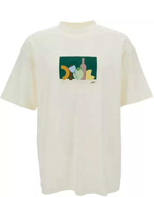Drôle de Monsieur White T-shirt With Nature Drôle Print In Cotton Man