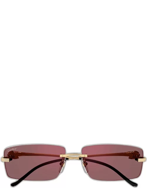 Panther Rimless Gold-Plated Metal Rectangle Sunglasse