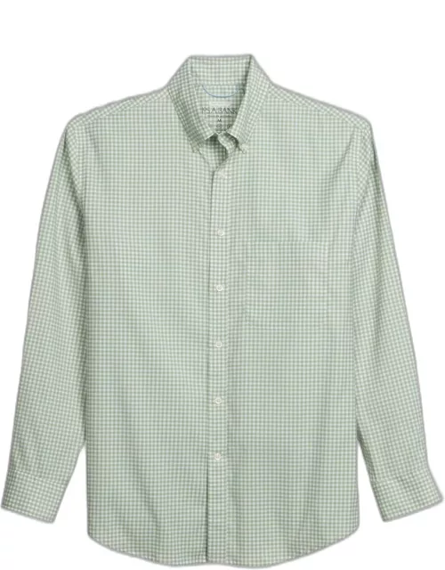 JoS. A. Bank Men's Traveler Motion Tailored Fit Long Sleeve Casual Shirt, Light Green, Smal