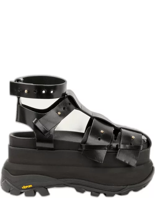 Leather Ankle-Cuff Platform Fisherman Sandal