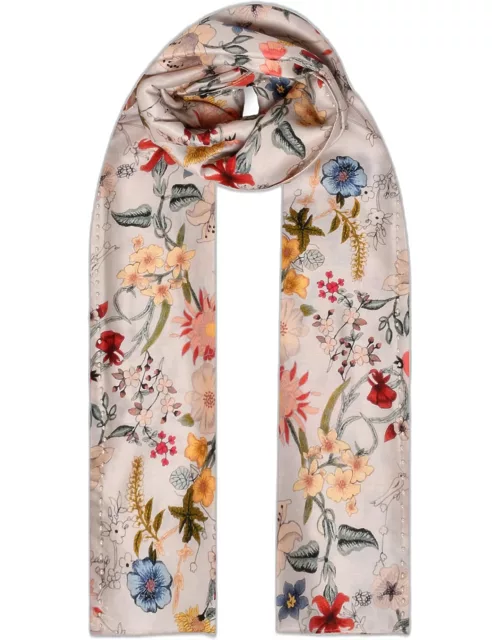 Pearly Floral Print Merino Wool Scarf