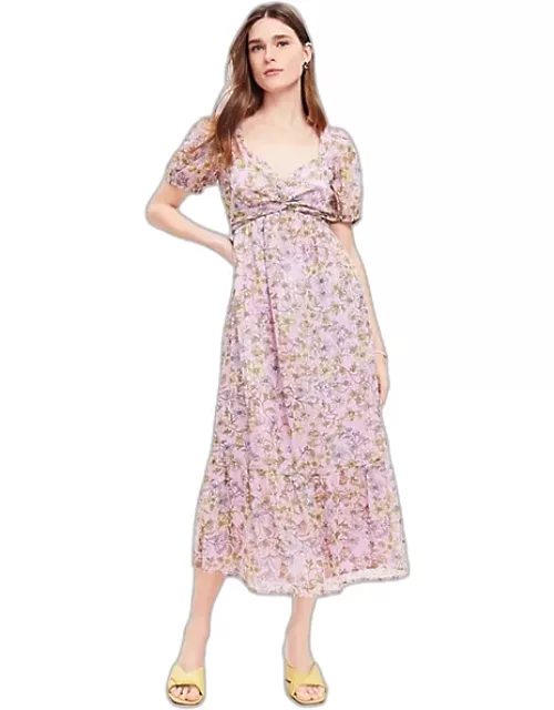 Loft Floral Clip Knotted Balloon Sleeve Midi Dres