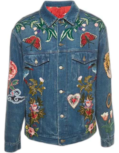 Gucci Blue Floral Embroidered Denim Jacket