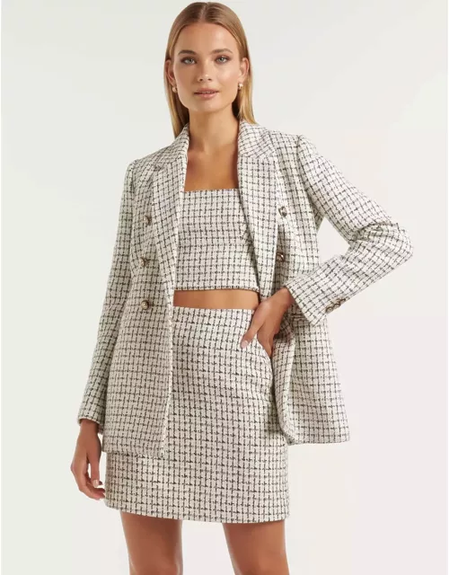 Forever New Women's Pearl Bouclé Jacket in Cream/Black Boucle Suit