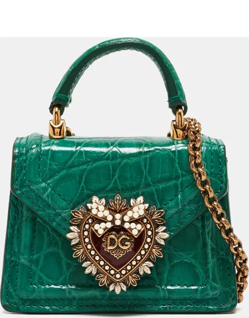 Dolce & Gabbana Green Crocodile Micro Devotion Bag