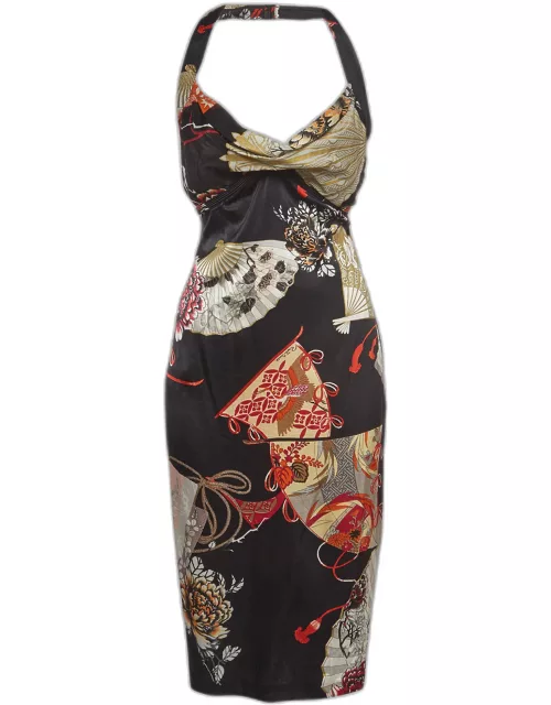 Roberto Cavalli Multicolor Floral Print Silk Sleeveless Midi Dress
