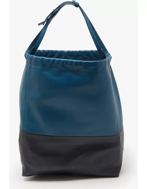 Celine Two Tone Blue Leather Cabas Drawstring Tote