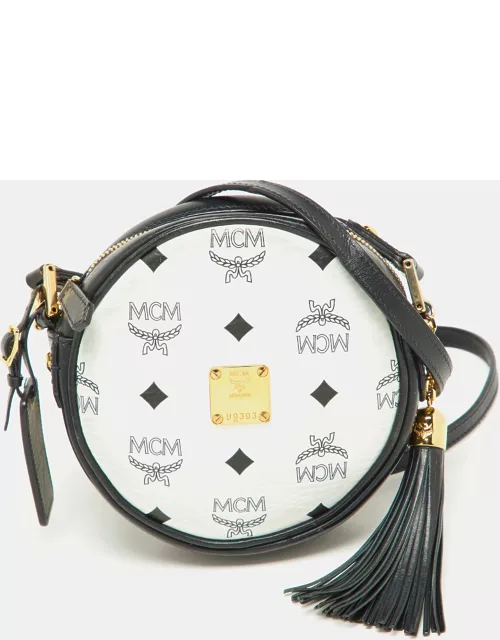MCM Navy Blue/White Visetos Coated Canvas and Leather Tambourine Round Bag