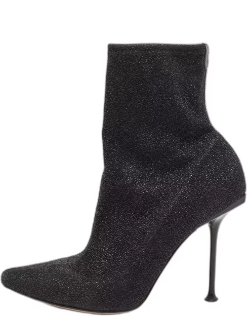 Sergio Rossi Black Lurex Fabric Pointed Toe Ankle Bootie