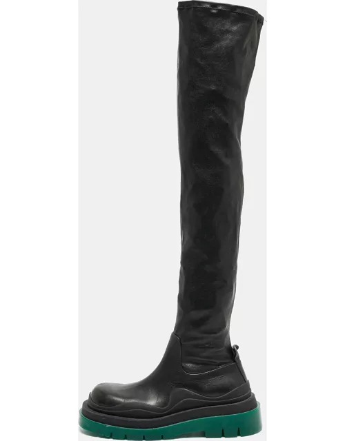 Bottega Veneta Black Leather Lug Sole Knee Length Boot