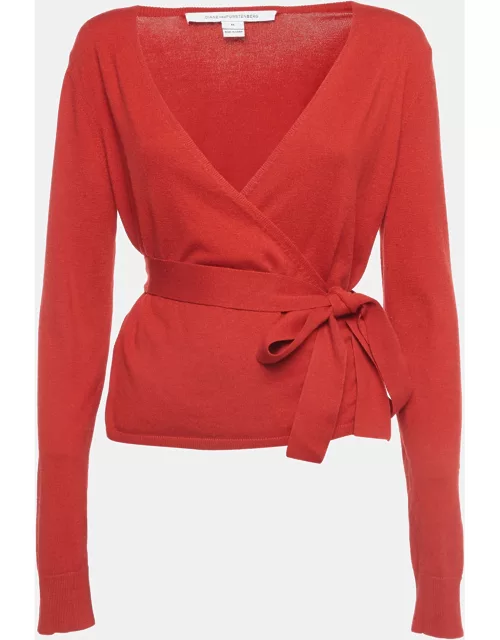 Diane Von Furstenberg Red Silk Blend Knit Ballerina Wrap Sweater