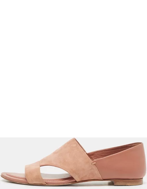 Tod's Pink Suede Open Toe Flat Sandal
