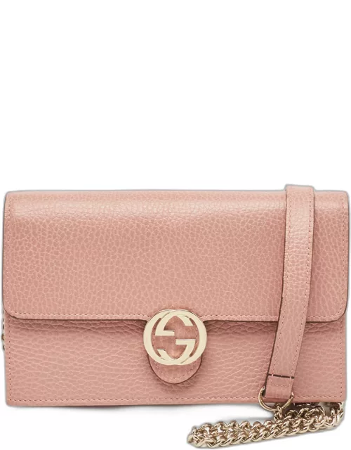 Gucci Dusty Pink Leather Interlocking G Wallet on Chain