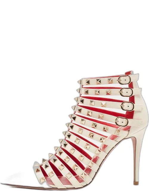 Valentino Cream Patent Leather Caged Ankle Boot