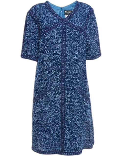 Chanel Blue Embroidered Tweed A-Line Midi Dress