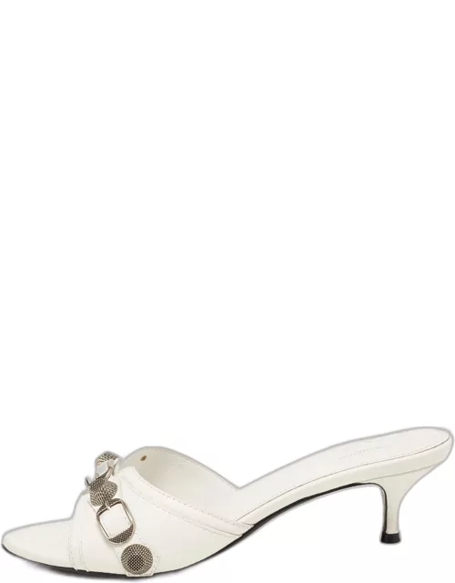 Balenciaga White Leather Le Cagole Slide Sandal