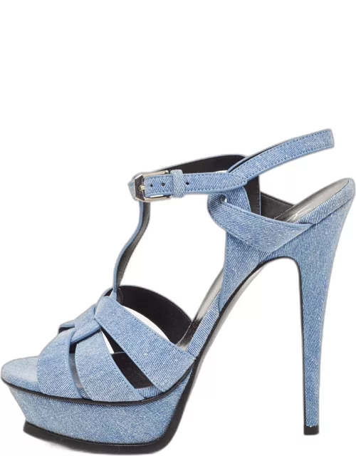 Yves Saint Laurent Blue Denim Tribute Ankle Strap Sandal